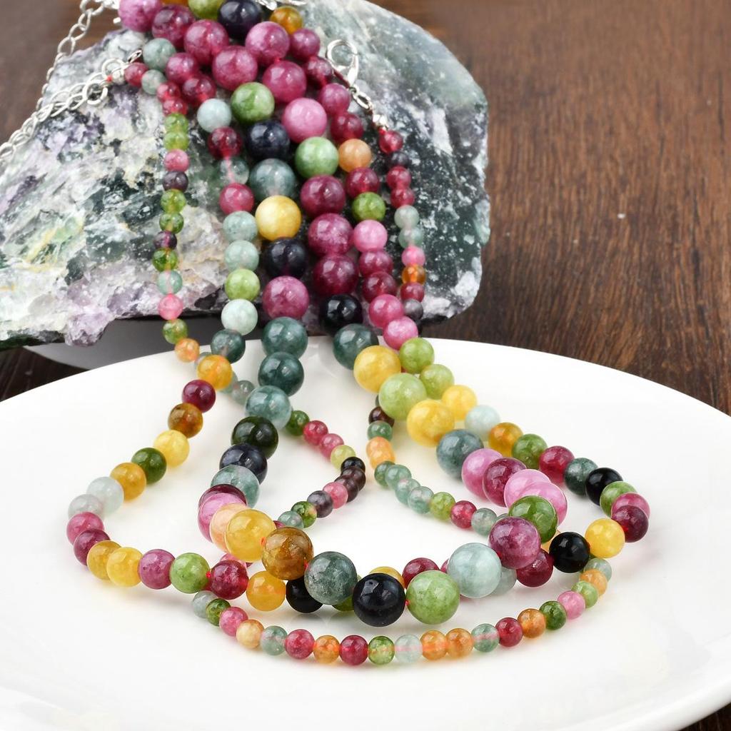 Retro Colorful Tourmaline Beaded Necklace for Women - Versatile High-End Vintage Choker