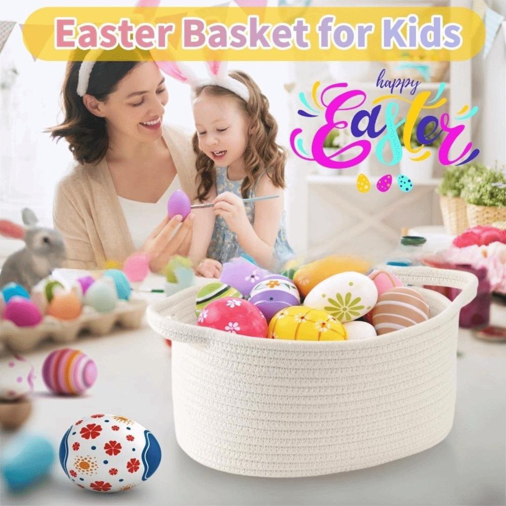 Storage Solution Cotton Rope Woven Basket with Handles Ribbon Trim Storage Bin Decorative Organizer Basket Shelves Storage