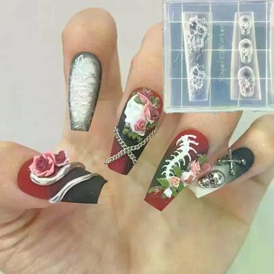 Роза Череп 3D Силиконовый Молд для Нейл-арта Цветок Цветочный Сделай сам Прозрачный Шаблон Украшение для Нейл-арта Инструмент для Дизайна Маникюра