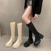With Velvet Warm and Comfortable Fashion Show Boots Autumn and Winter New Round Head Thick Sole Retro Heightening Mid-calf Boots
