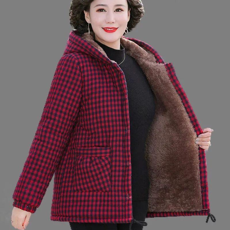 Middle-aged and Elderly Autumn and Winter Thick Cotton-padded Jacket Women's Warm Hooded Cotton-padded Jacket Women