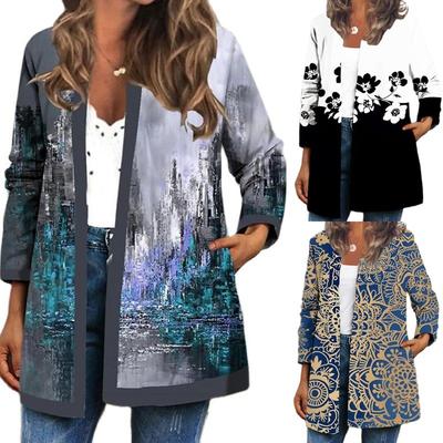 Женские винтажные этнические туники-жакеты с длинным рукавом с цветочным принтом на осень-зиму, женская свободная верхняя одежда, шикарное пальто