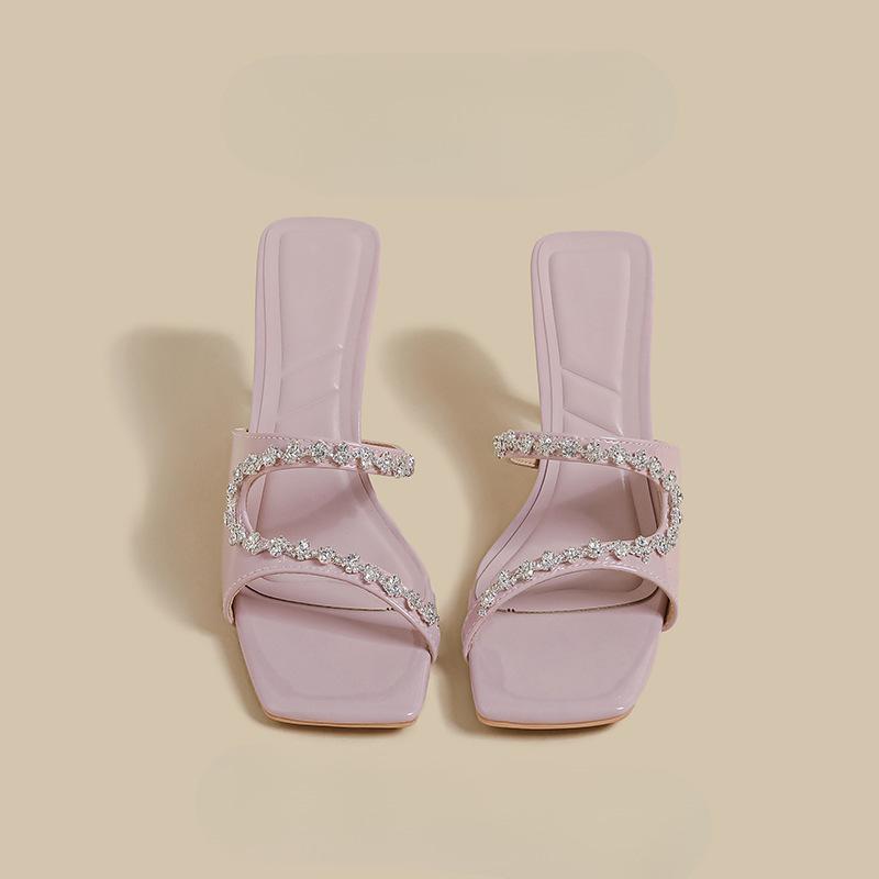 Французские домашние тапочки женские 2025 лето новые вечерний бриз темперамент красивые стразы слово фиолетовые туфли-стилетто