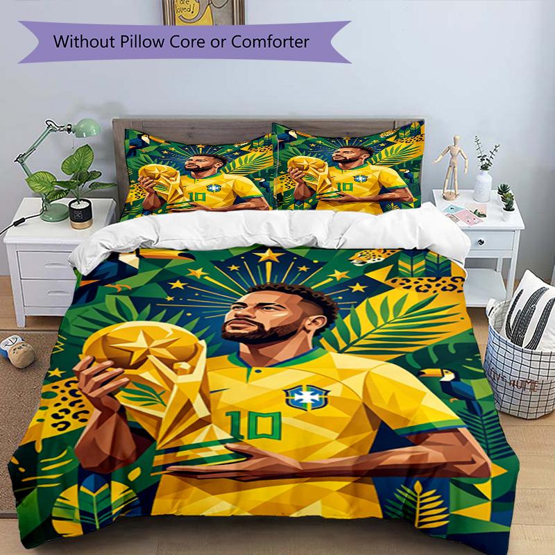 3pcs Duvet Cover Set (1*Duvet Cover + 2*Pillowcase, Without Core), Neymar Jr Print Bedding Set, Bedroom Decor, All‑Season, Birthday Gift