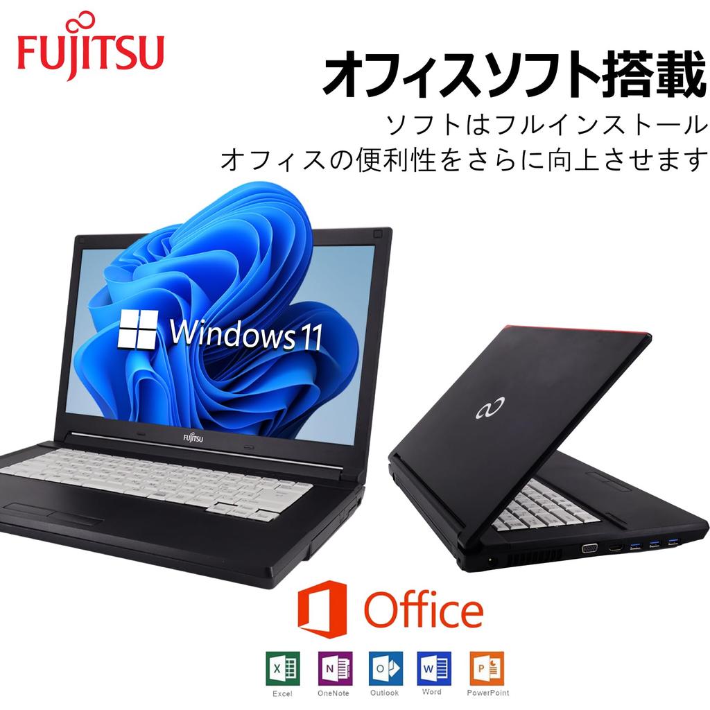 Fujitsu FMV Notebook PC Windows 11 MS Office 2019 Wireless WIFI USB 32GB 256GB [Refurbished] / 15.6-inch / / & / / 3.0 / Pre-configured (4) Memory /