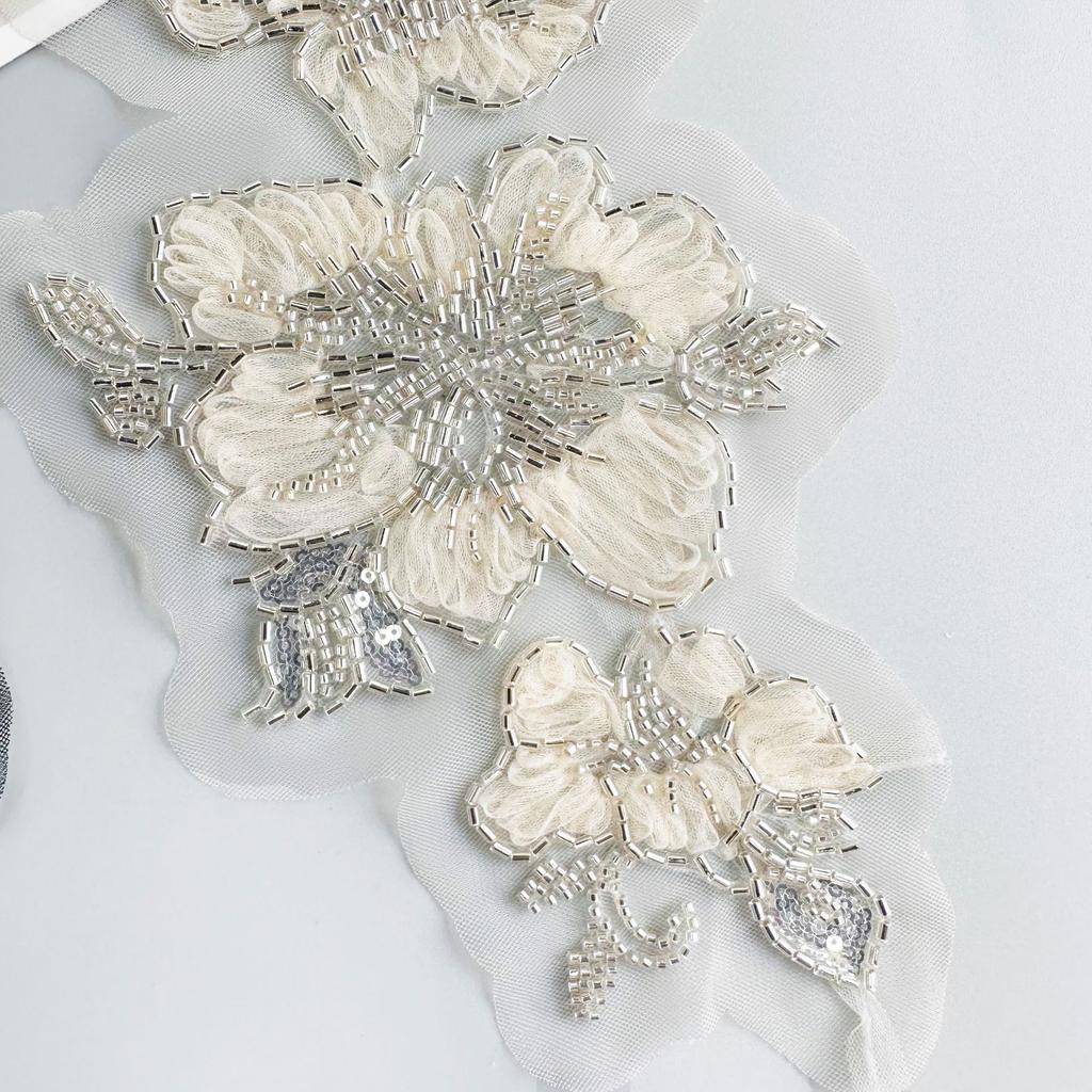 Exquisite Mesh Bead Lace Three-Dimensional Flower Evening Dress Performance Dress Decoration Front Collar Cloth Sticker Accessories