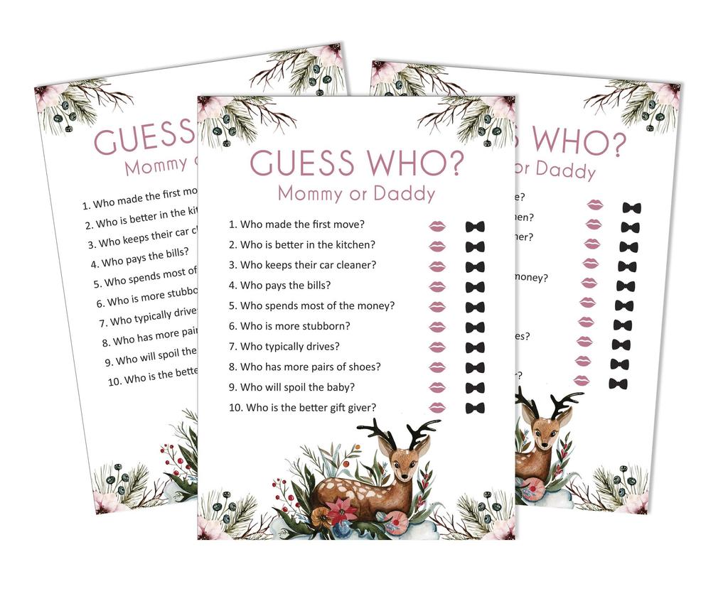 Inkdotpot Игра «Кто сказал это» Мама или папа 50 листов Веселая игра для детского душа Гендерно-нейтральные цветы и олени Животные Товары для вечеринки