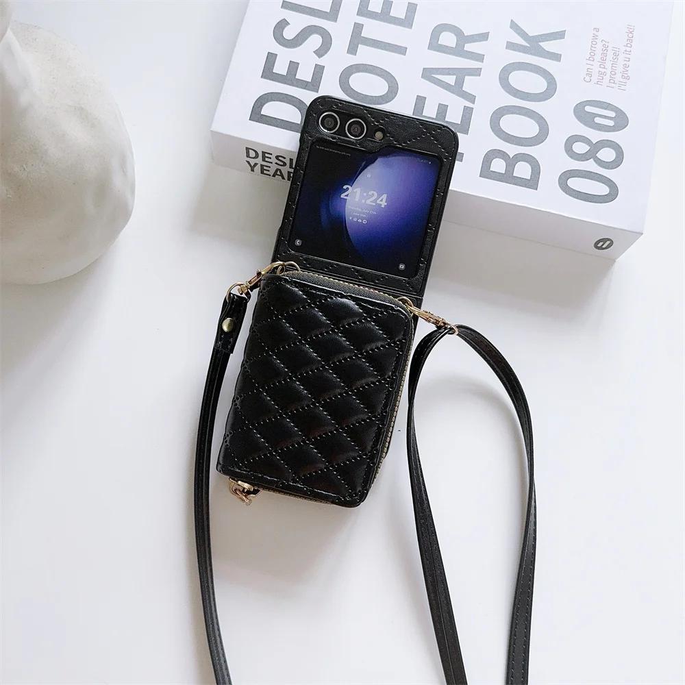 Zipper Crossbody Wallet with Card Holder Phone Case for Samsung Galaxy Z Flip 6 5 4 Flip6 Flip5 Flip4 Flip3 Leather Shell Cover