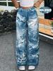 Retro Floral Wide-Leg Jeans for Women - Summer Mid-Waist Straight-Leg Design N021
