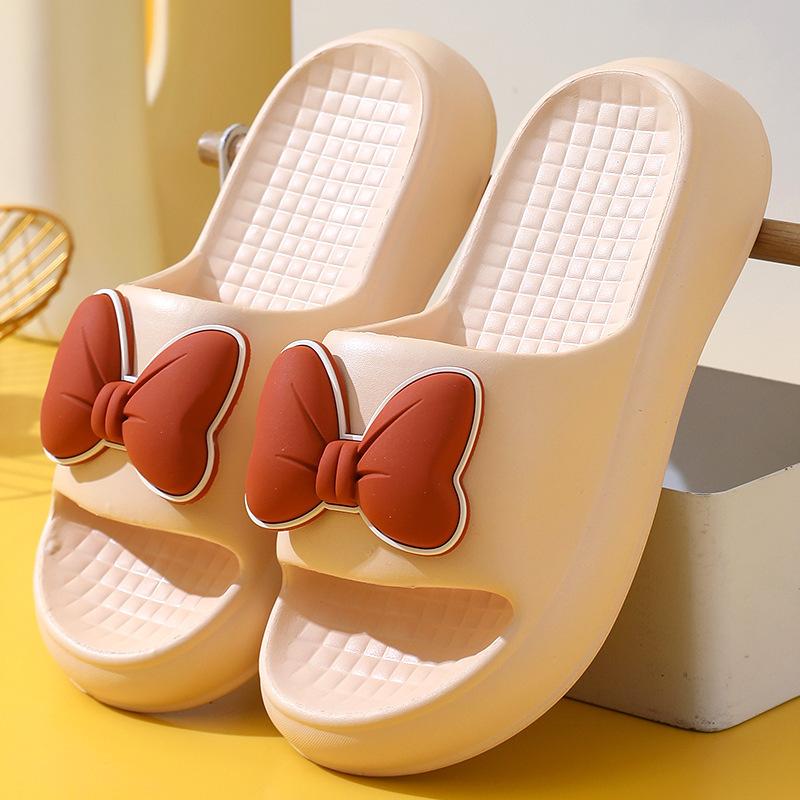 Женские весенне-летние мягкие толстые домашние тапочки, повседневные однотонные нескользящие тапочки с бантом, размеры 38-41