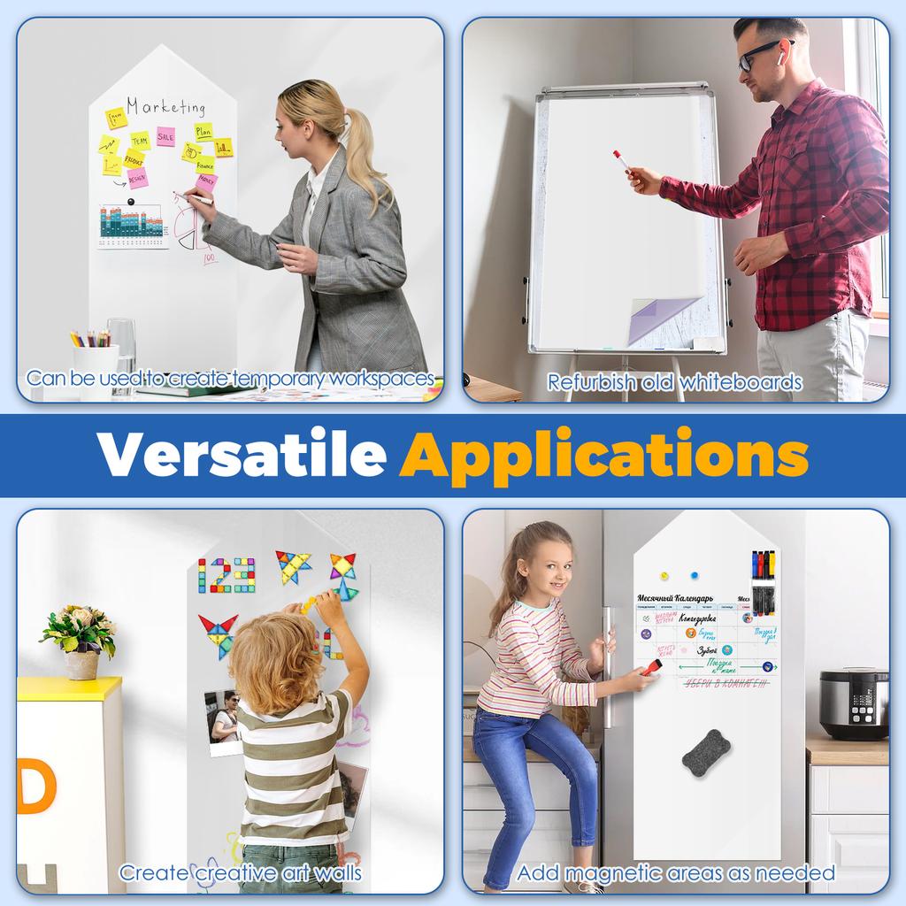 Magnetic Whiteboard Sticker 101 x 40.5 cm No Ghosting Adhesive Whiteboard Wallpaper Dry Erase Board Sheet for Office Home School