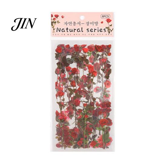 Nature Themed Stickers 6 Sheets/Set Natural Flower Scrapbook Stickers, Waterproof PVC Floral Plants Decals, Botanical Art Transparent Decorative