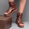 Fashion Summer Fashion Women Sandals New Retro Soft PU Leather Ladies Cool Boots Fish Mouth Sandals Wedges Mid Heels Shoe Sandalias