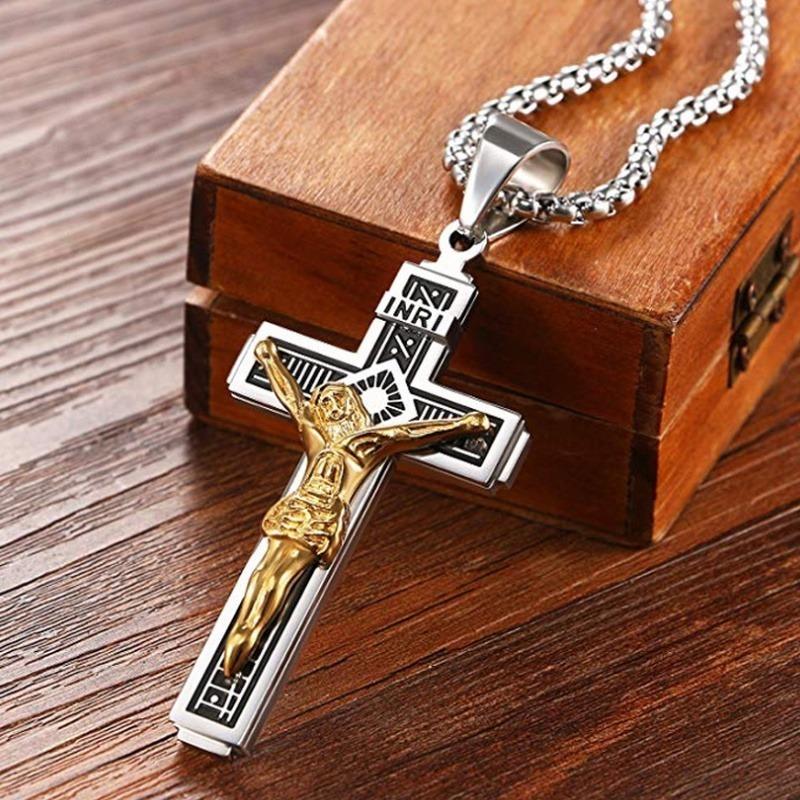 Vintage Catholic Cross Pendant Necklace Men Women Christian Believers Prayer Amulet Jewelry