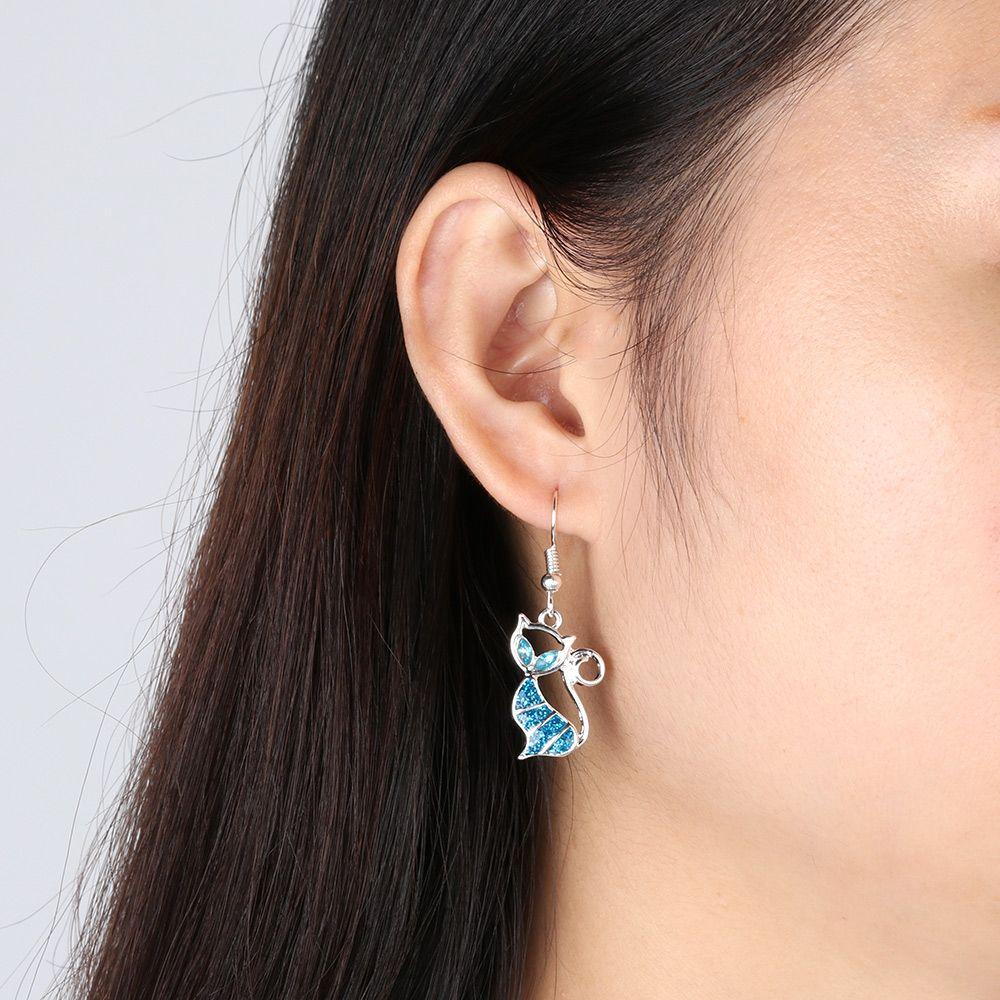 1Pair Trendy Women Elegant Gift Opal Cat Earrings Jewelry Hook Ear Stud Drop Dangle