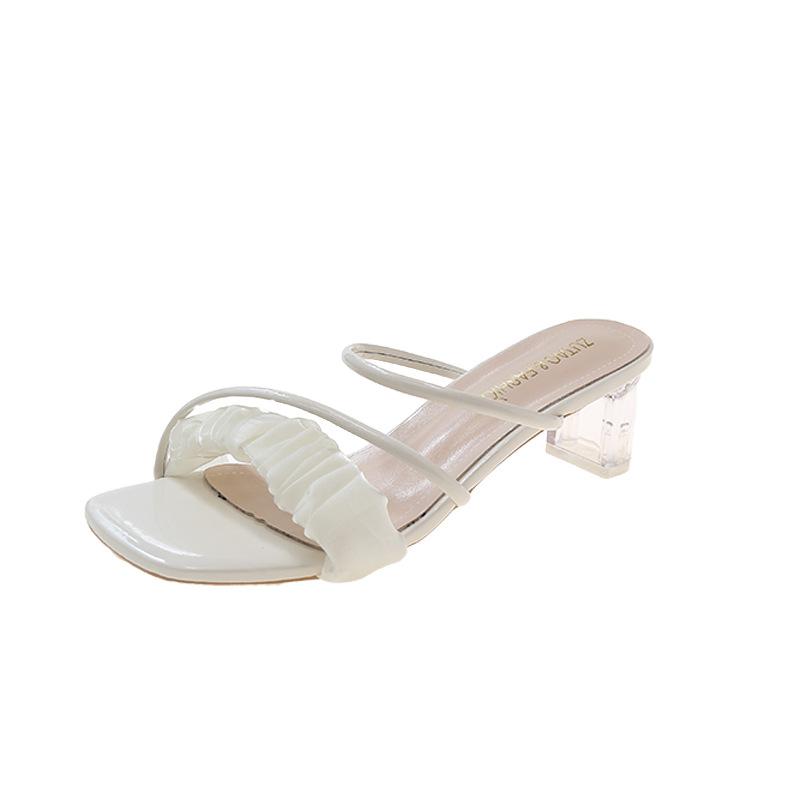 2025 новые летние прозрачные босоножки женские на высоком каблуке толстые каблуки хрустальные высокие каблуки стиль феи слово с классными тапочками