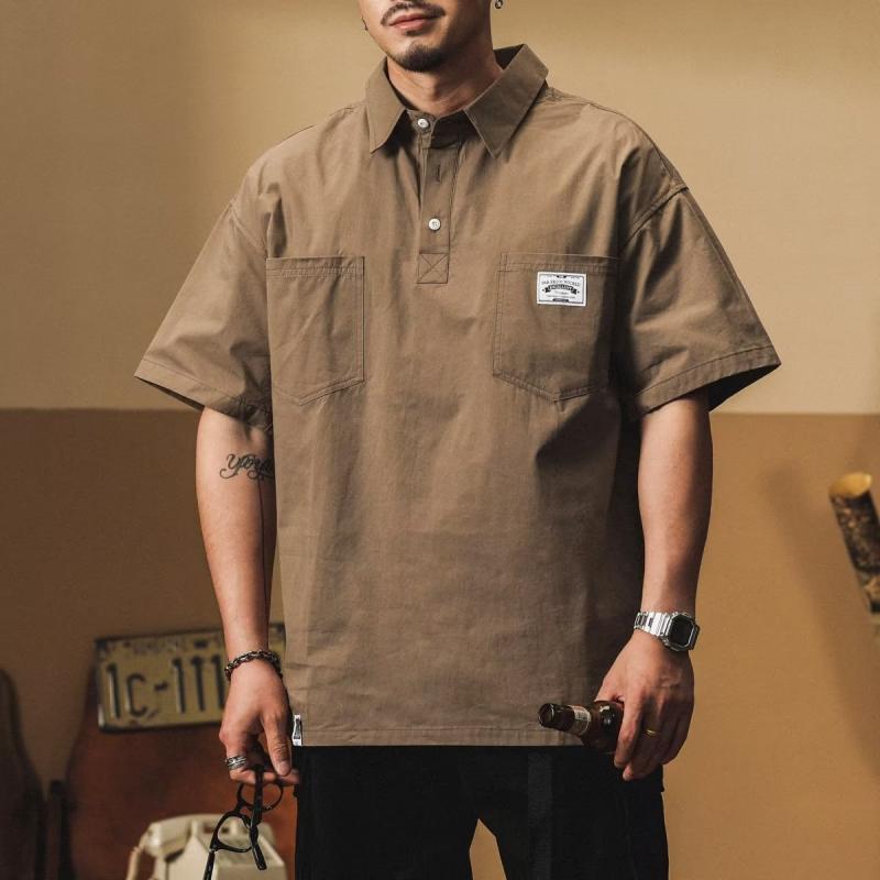 Short-sleeved Polo Shirt For Men In Spring And Summer Work Shirt Japanese Retro Lapel Half-sleeved Design T-shirt Handsome Shirt