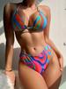 Women's Fashion Bikini Set 3 Pieces Multicolor Swimwear Set Padded Halter Backless Top High Cut Brief Lace Up Cover-up Swimsuit Sexy Bathing Suit