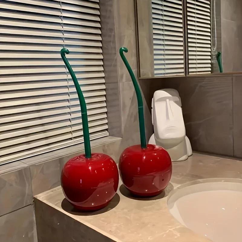 1pc - Creative Cherry Shaped Toilet Brush Set Long Handle Replaceable Nylon Soft Bristle Accessories Bathroom Corner Cleaning