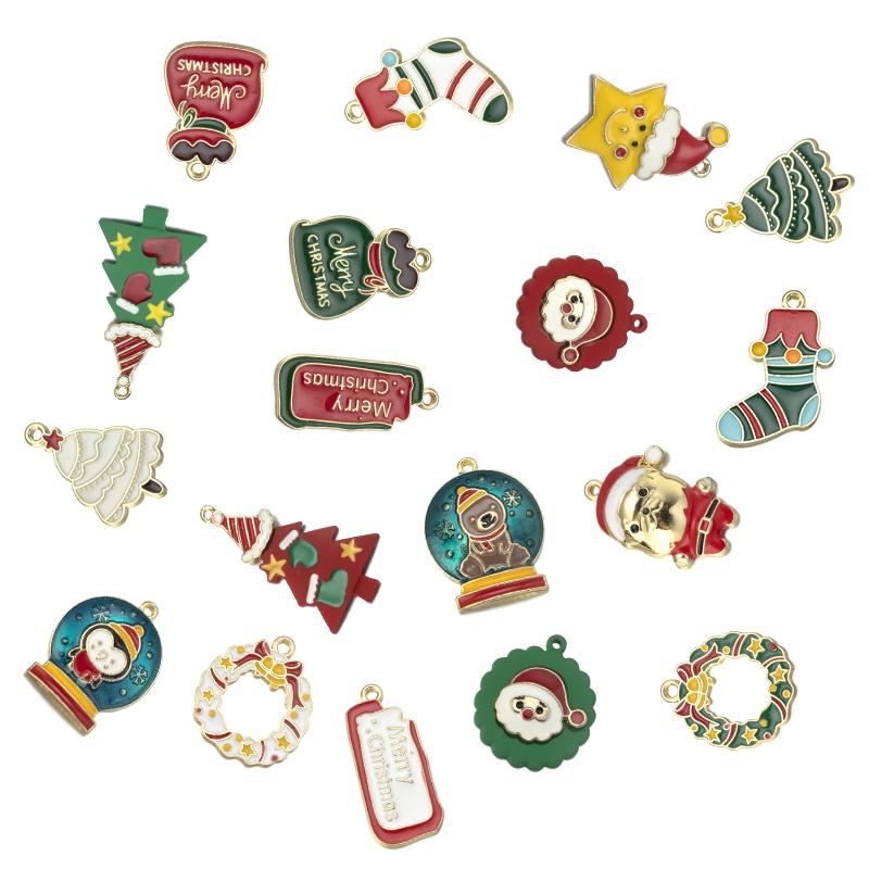 10pcs/lot Alloy Drip Oil Pendant Santa Claus Snowman Christmas Tree Charm Pendant For DIY Men Women Earrings Necklace Party Gift