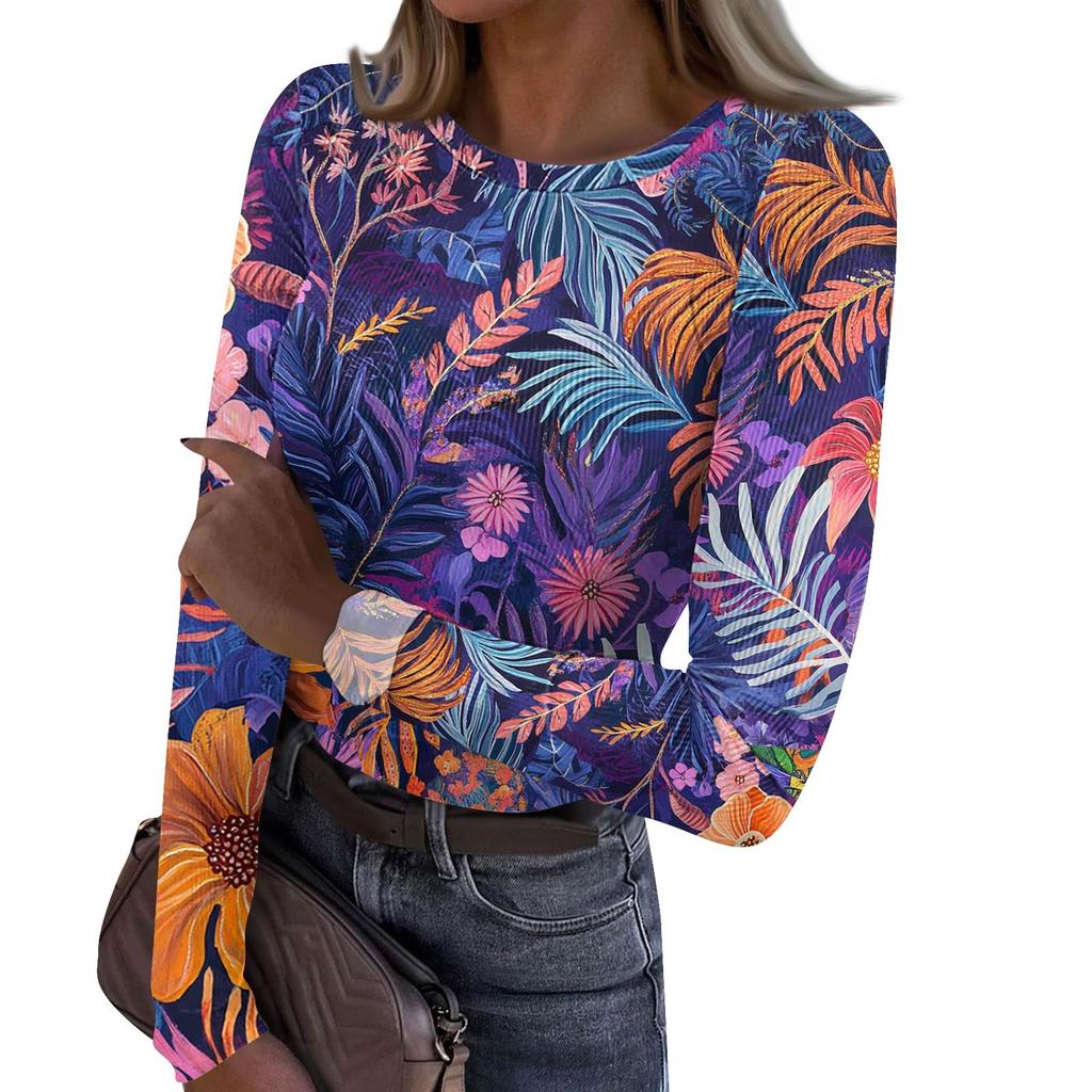 Женская и зимняя футболка с тонким низом, модная повседневная футболка с градиентным принтом и круглым вырезом, пуловер с длинным рукавом