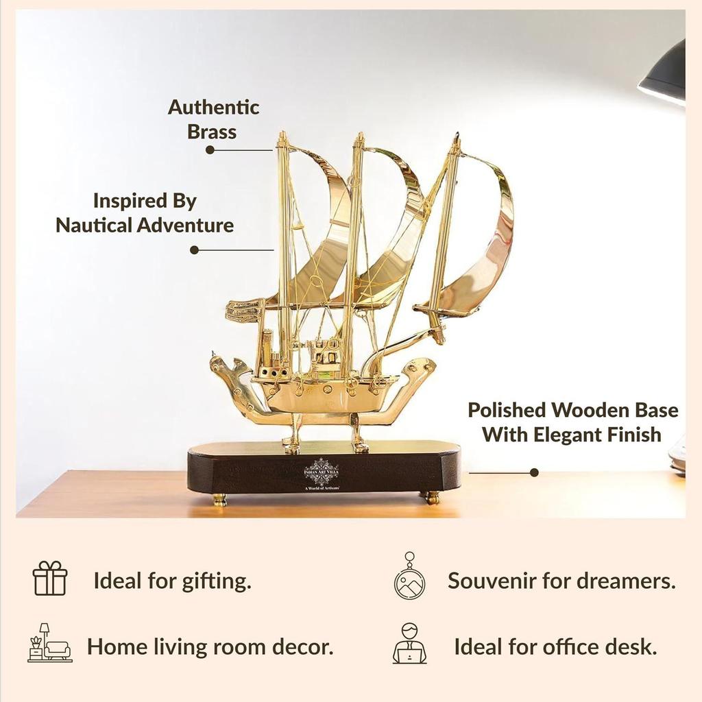 Латунный корабль с деревянным основанием, экспонат, идеально подходит для украшения дома и подарков, 12 дюймов