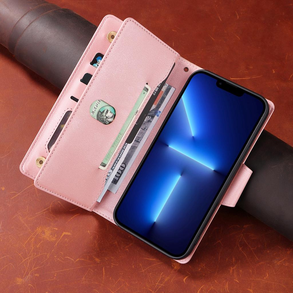 Многофункциональный двухслойный чехол-кошелек на молнии с отделениями для карт и карманом для наличных для iPhone 15, 14, 13, 12, 11, Samsung, Google, откидная крышка из искусственной кожи на ремешке