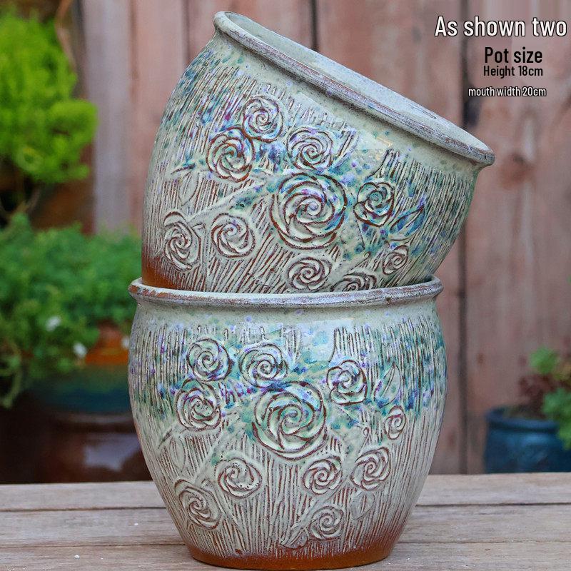 Yixing Handmade Square Mouth Coarse Pottery Planter - Large Succulent Flower Pot with Old Branch Design and Jade Pendant.
