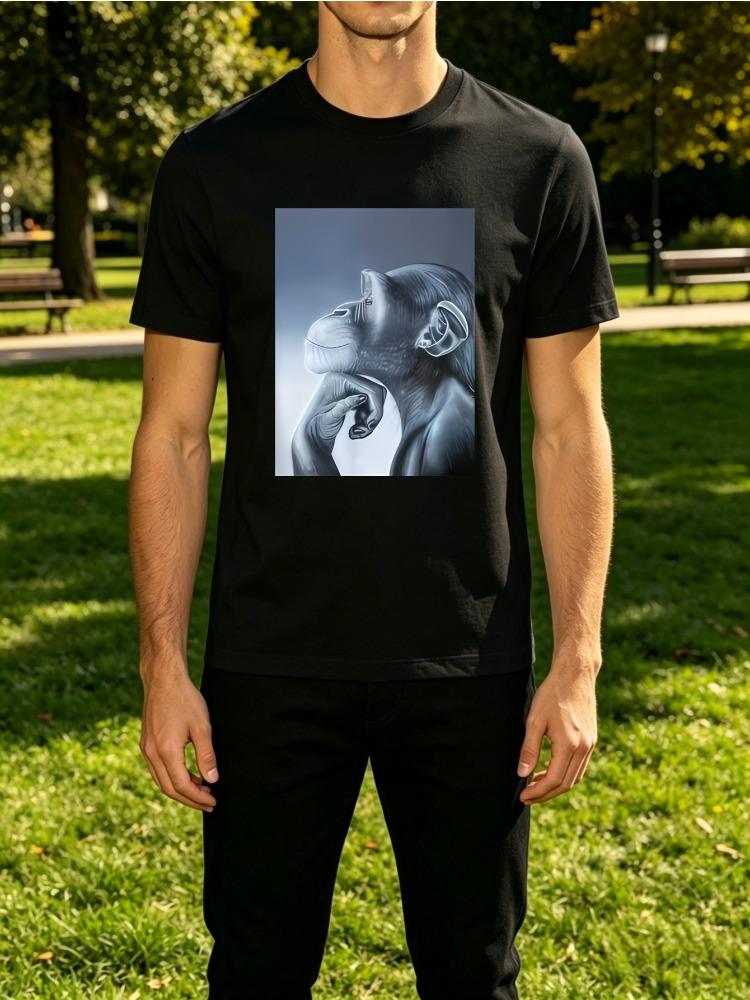 Thinking Chimp Portrait Art Graphic Unisexs Crew Neck Short Sleeve Tee Aesthetic Casual Street Soft Breathable Daily Basic Wear Top