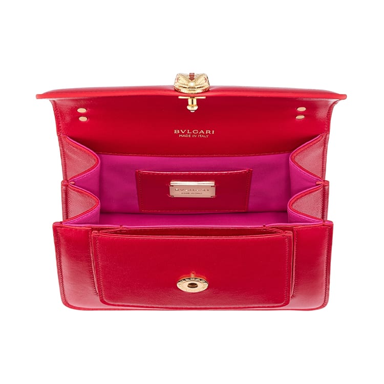 BVLGARI Serpenti Forever Series Soft Lambskin Crossbody Bag, Shoulder Bag Women's Pomegranate Red 290763