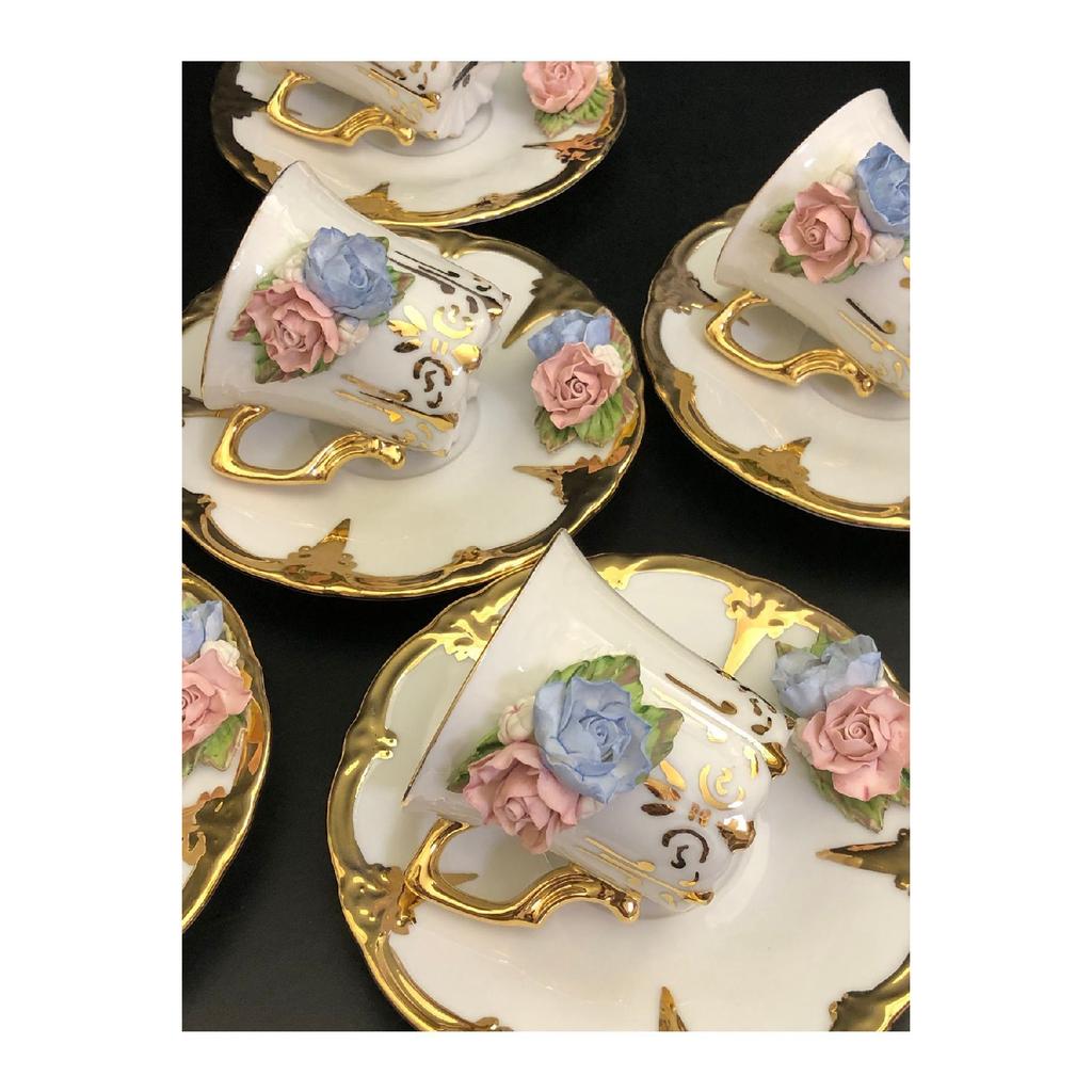 Набор из 2 фарфоровых кофейных чашек ручной работы Rose Dream