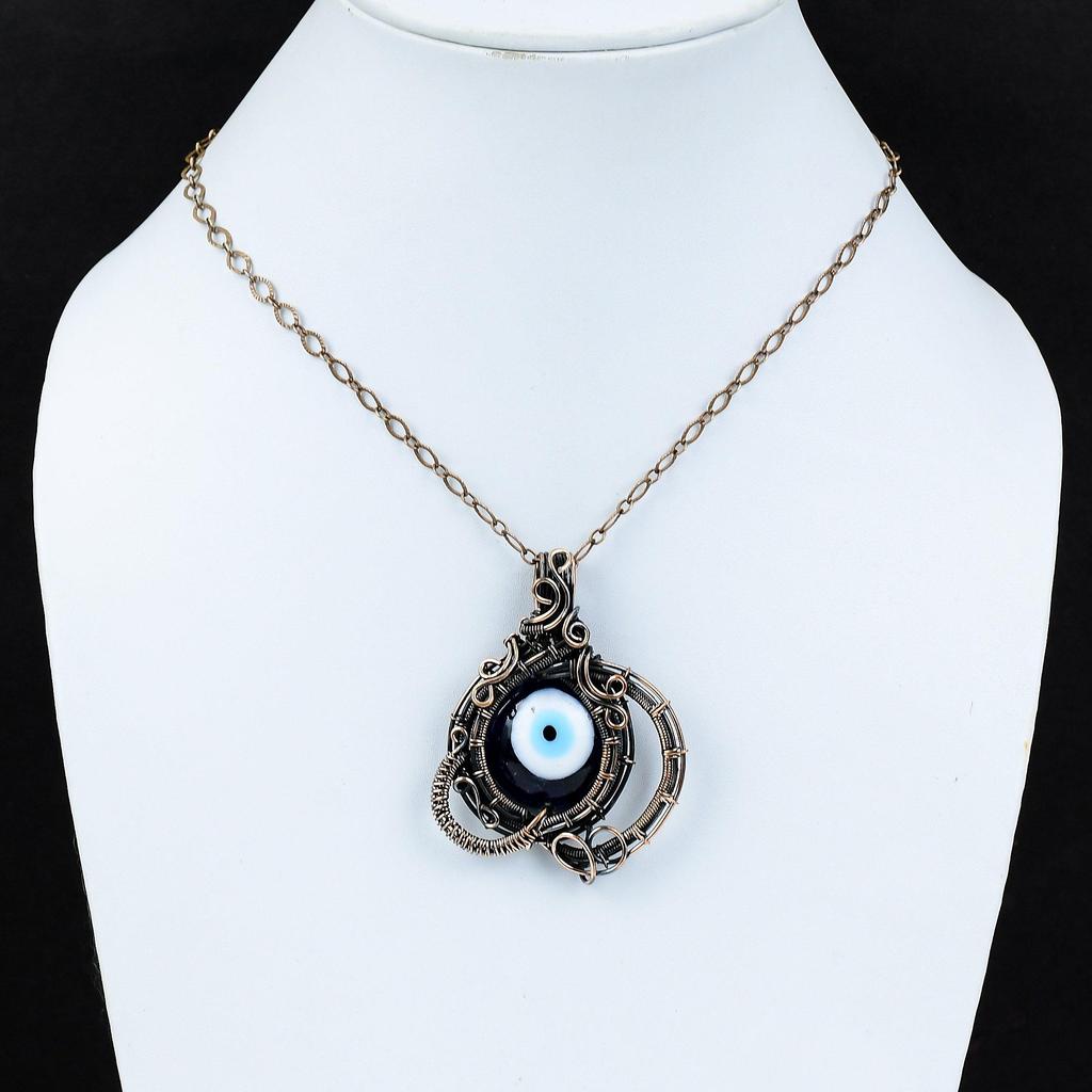 Синий Цвет Кулон Сглаза Медная Проволока Кулон Ювелирные Изделия Ручной Работы Подвеска Из Натурального Драгоценного Камня Подарок На Годовщину Замечательные Медные Ювелирные Изделия