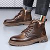 2025 Autumn and Winter Martin Boots Men's Genuine Leather Trendy Tooling Boots Men's Retro Velvet Thermal Leather Boots Men's Casual