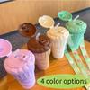 500ML Ice Cream Shape Drinking Water Bottle Drinking Straws Plastic for Adult Kids Cute Water Cup with Straw Rope Drinking Jug