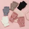 Dual-use Warm Winter Knitting Mittens Convertible Flip Top Half Finger Gloves Coral Velvet Gloves
