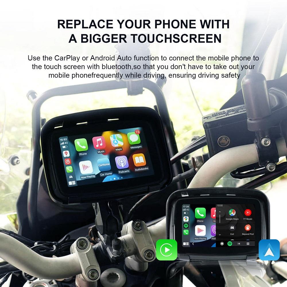 5 Inch Motorcycle Wireless Apple Carplay Android Auto Portable Navigation GPS Screen IPX7 Motorcycle Waterproof Display