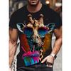 Summer Round Neck 3D Giraffe Graphic Print Top Fashionable Casual Short Sleeved Men's T-shirts