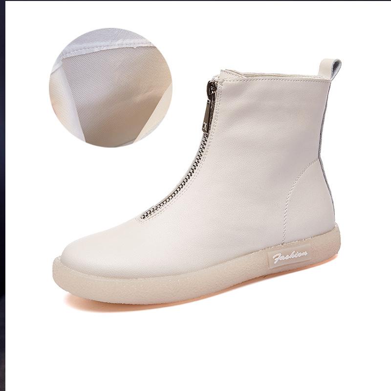 Короткие сапоги женские новые осенне-зимние женские сапоги из коровьего сухожилия с мягкой подошвой повседневные высокие женские туфли с застежкой-молнией спереди
