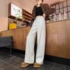 Women's Wide-Leg Single Layer Jeans - Korean Style, Winter-Ready, Floor-Length, Drapey, Versatile, Straight Leg Pants.