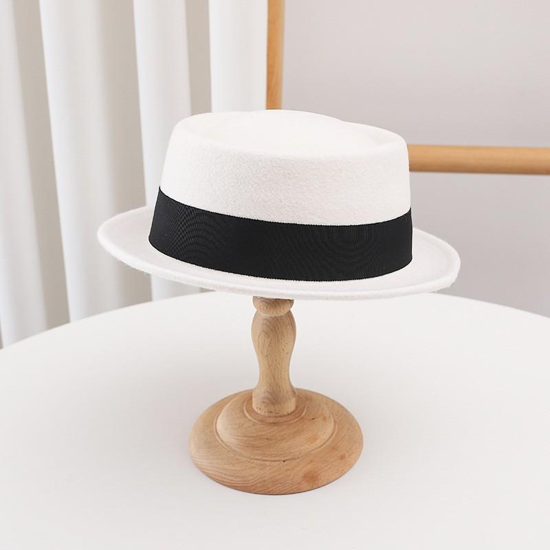 Womens Wool Felt Flat Top Wide Brim Hat Vintage Jazz Cap Winter Streetwear Accessory