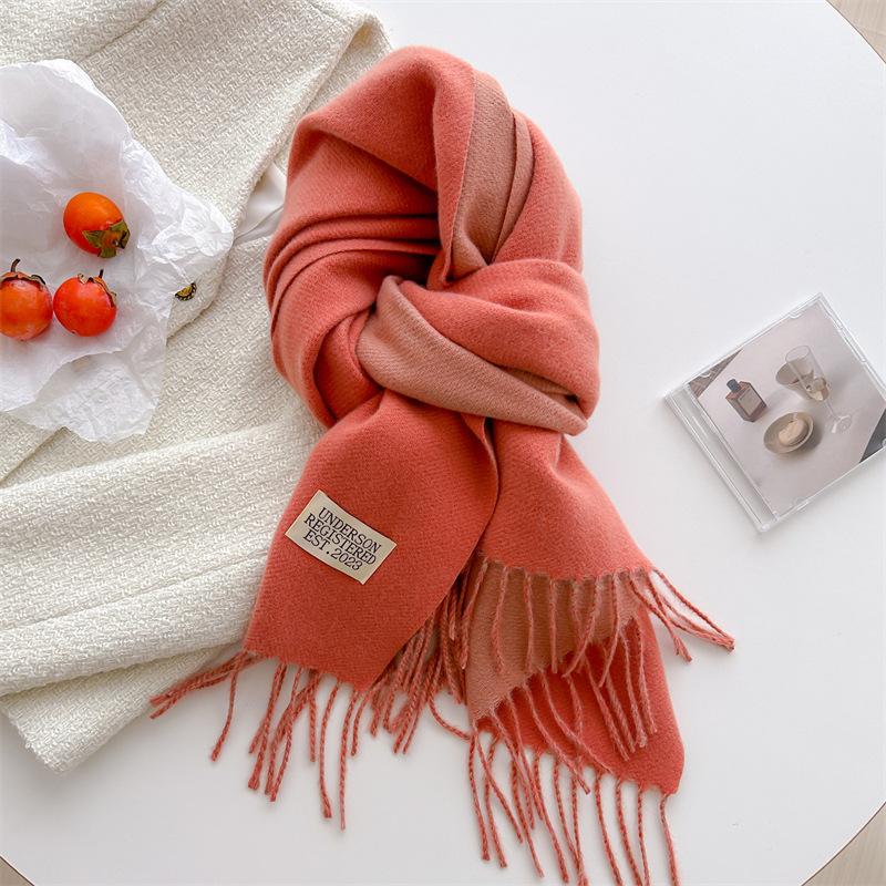 Двусторонний искусственный кашемировый шарф женский однотонный теплый корейский вариант длинный платок-шарф для пары