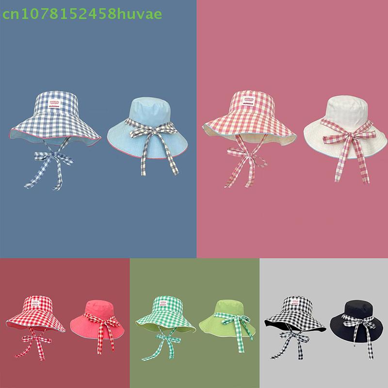 Уникальная летняя уличная панама; Двусторонний плед с широкой шнуровкой по краю; Контрастные Сладкие Цвета для Женщин