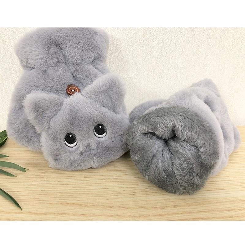 Белые плюшевые женские перчатки без пальцев — милый дизайн с изображением животных, идеально подходят для зимнего вождения, теплые и удобные