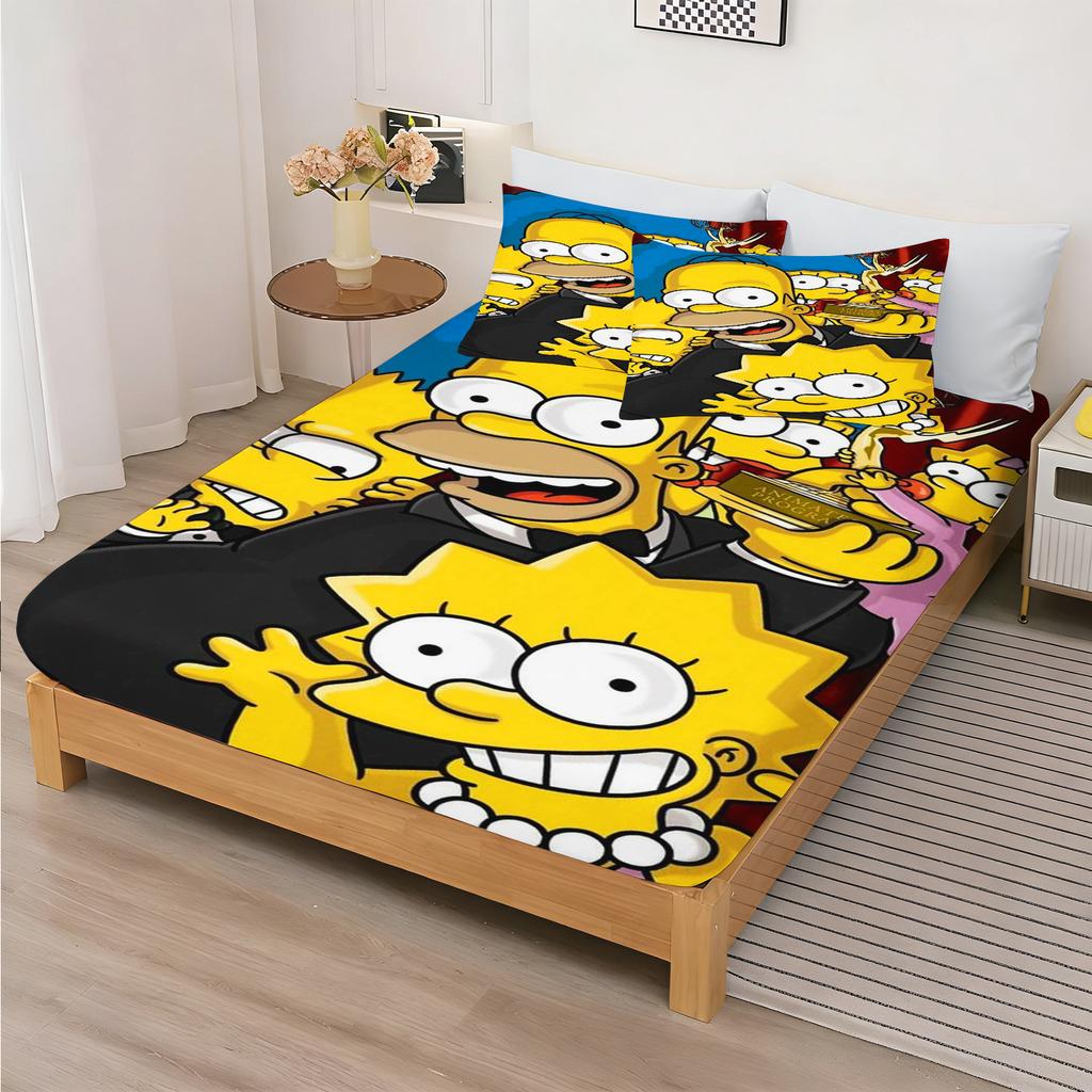 Cartoon Bedding Set Fitted Sheet The Simpsons Soft Microfiber Bed Linen for Kids Bedroom Home Decor