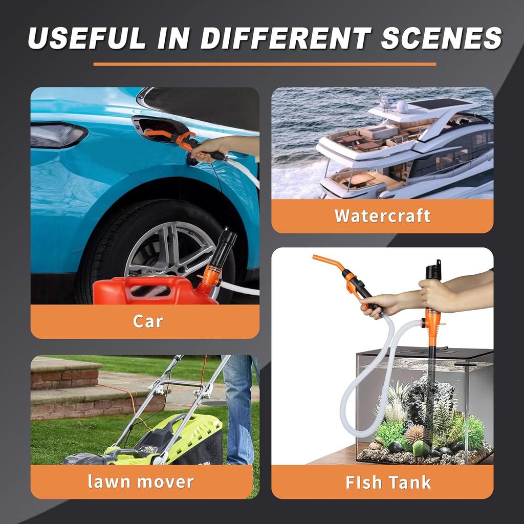Battery Transfer Pump Portable Electric Siphon Pump For Gas Fuel Diesel Water 2.2 GPM With Extra Long Hose Flow Control Nozzle Quick Start Stop