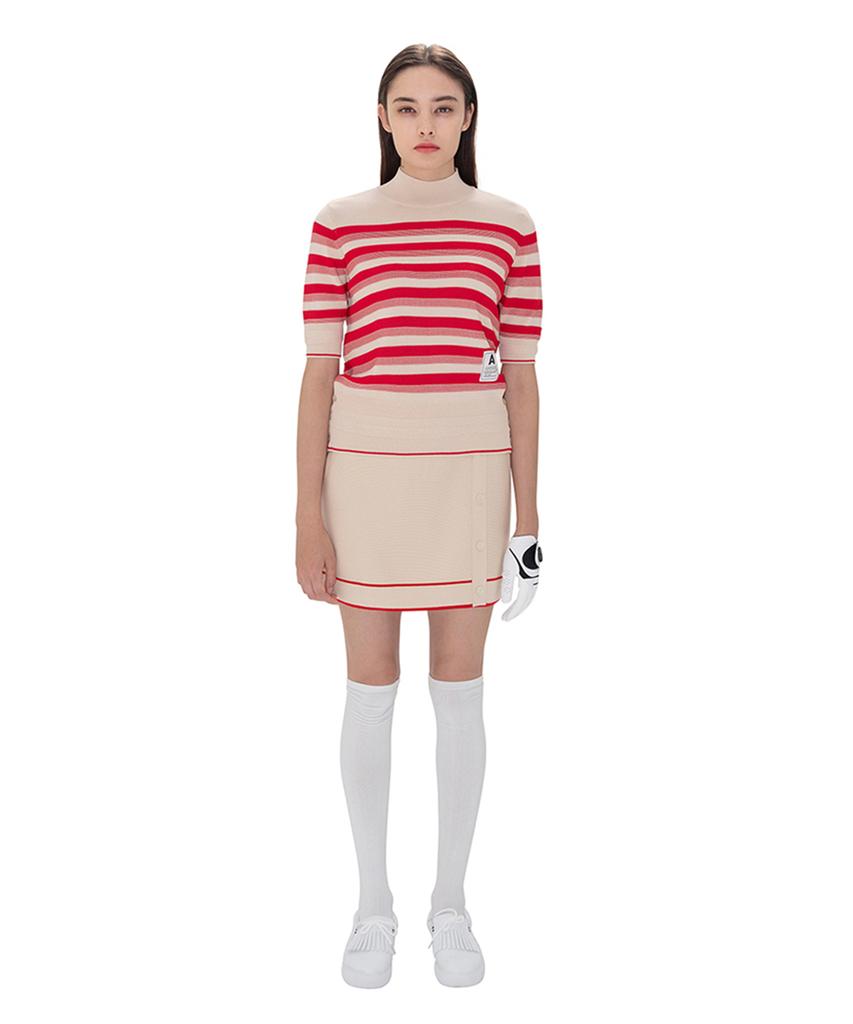 AVEN Hampton Striped Mid-Neck Knit Red
