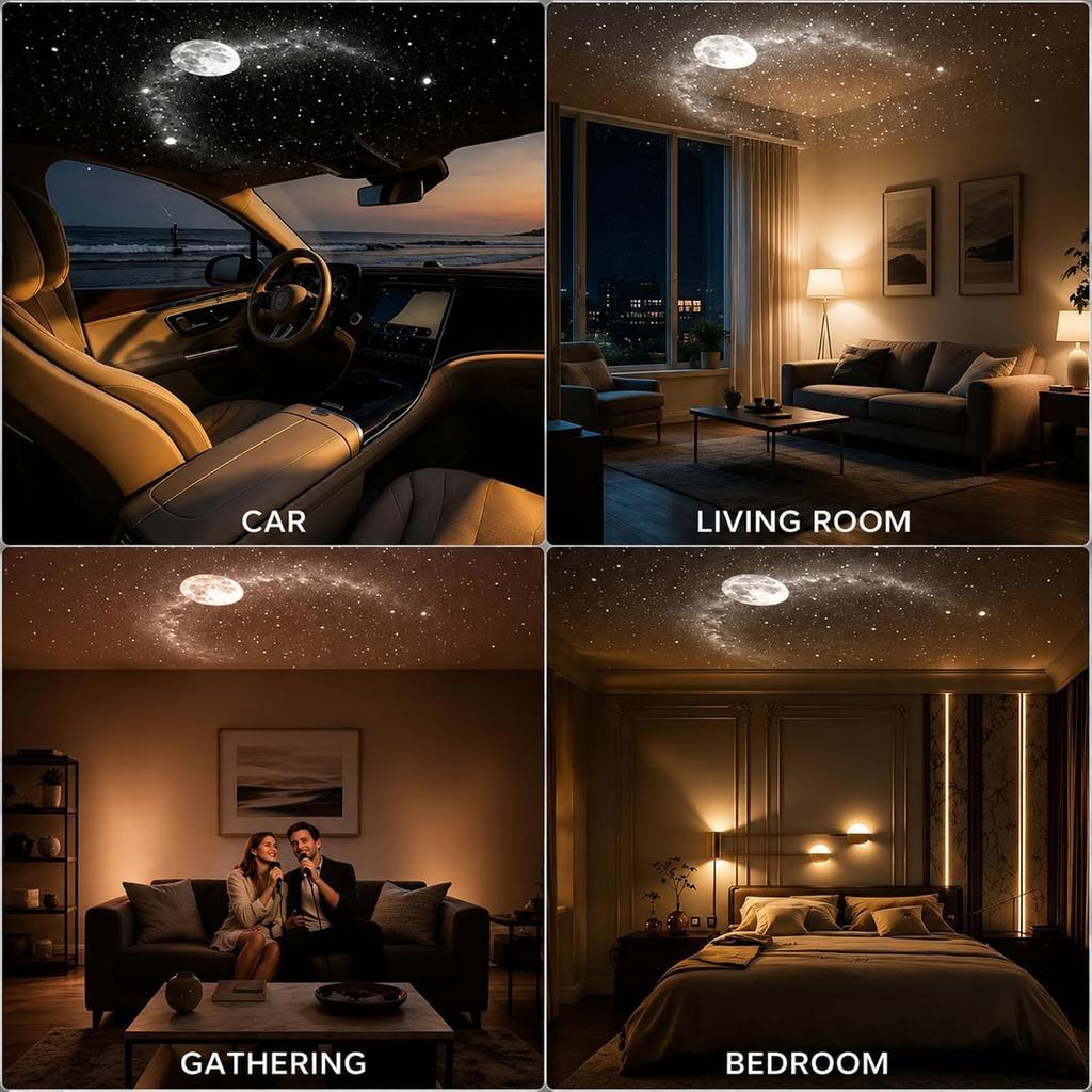 Holographic Night Light Projector 5D HD Galaxy Starry Sky with 360 Rotation 12 Replaceable Films Adjustable Brightness USB Plug in for Bedroom K