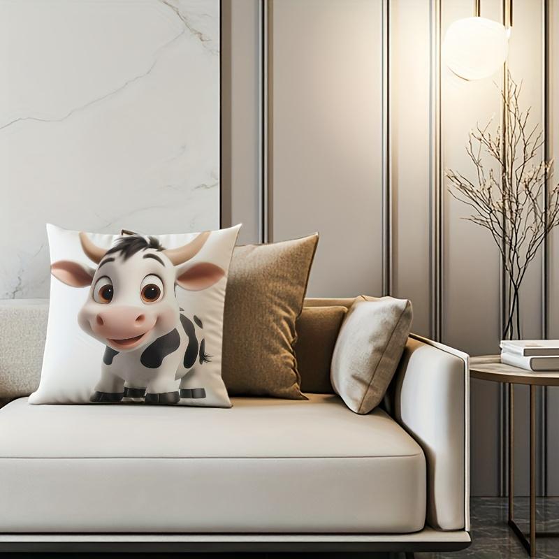 Cute Cow Pattern Pillow Cover Single-Sided Print Soft Cushion Case For Sofa Bed Car Home Office Holiday Decor