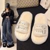 Wearing Fluffy Slippers Outside, Lazy Women's Niche Cotton Dragging Feeling, Spring and Autumn 2025 New Winter Thick Bottom Height Increase Design Hom
