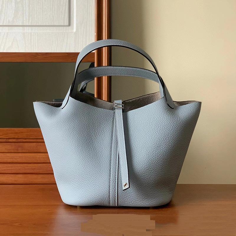 Новая женская сумка из натуральной кожи с корзиной для овощей и кожзаменителем Togo Leather Lychee Pattern Bucket Bag Bag